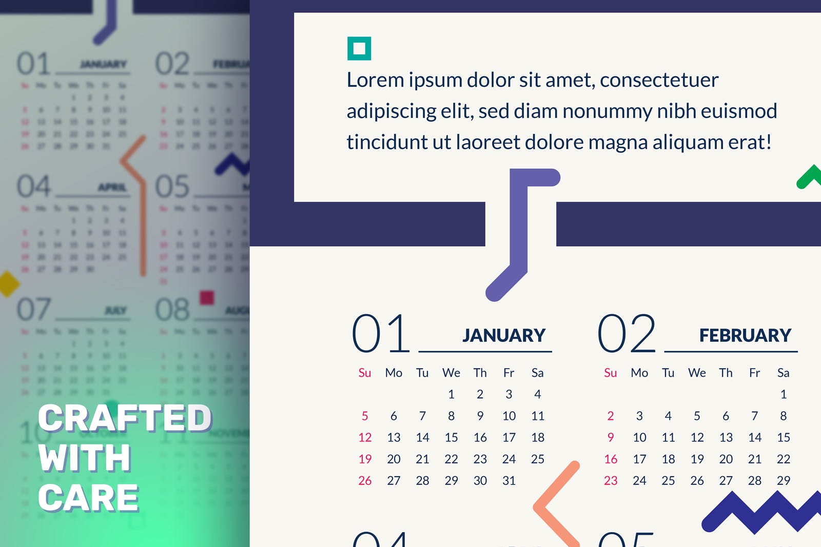 抽象几何设计风格2020年单页日历表设计模板 Geometric Calendar 2020插图(3)