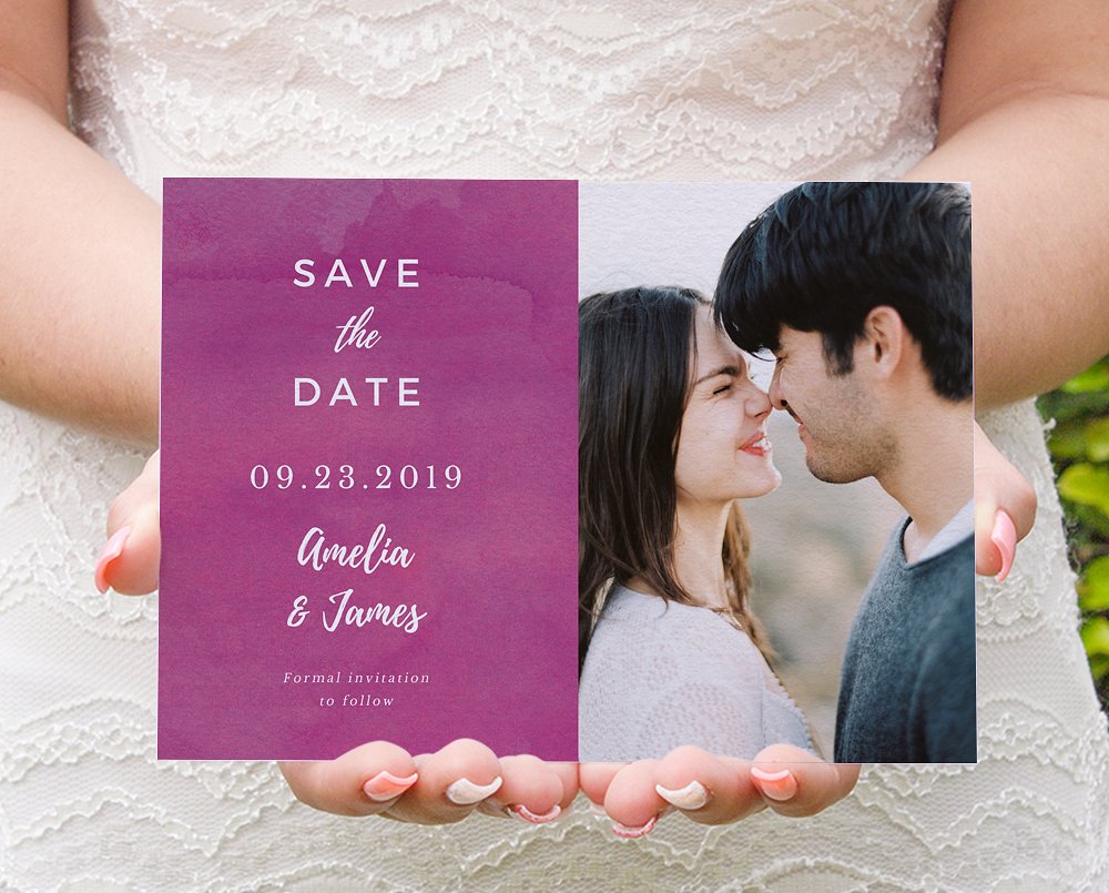 紫色笔刷纹理背景婚礼邀请函设计套件 Purple brush watercolor invite插图(3)