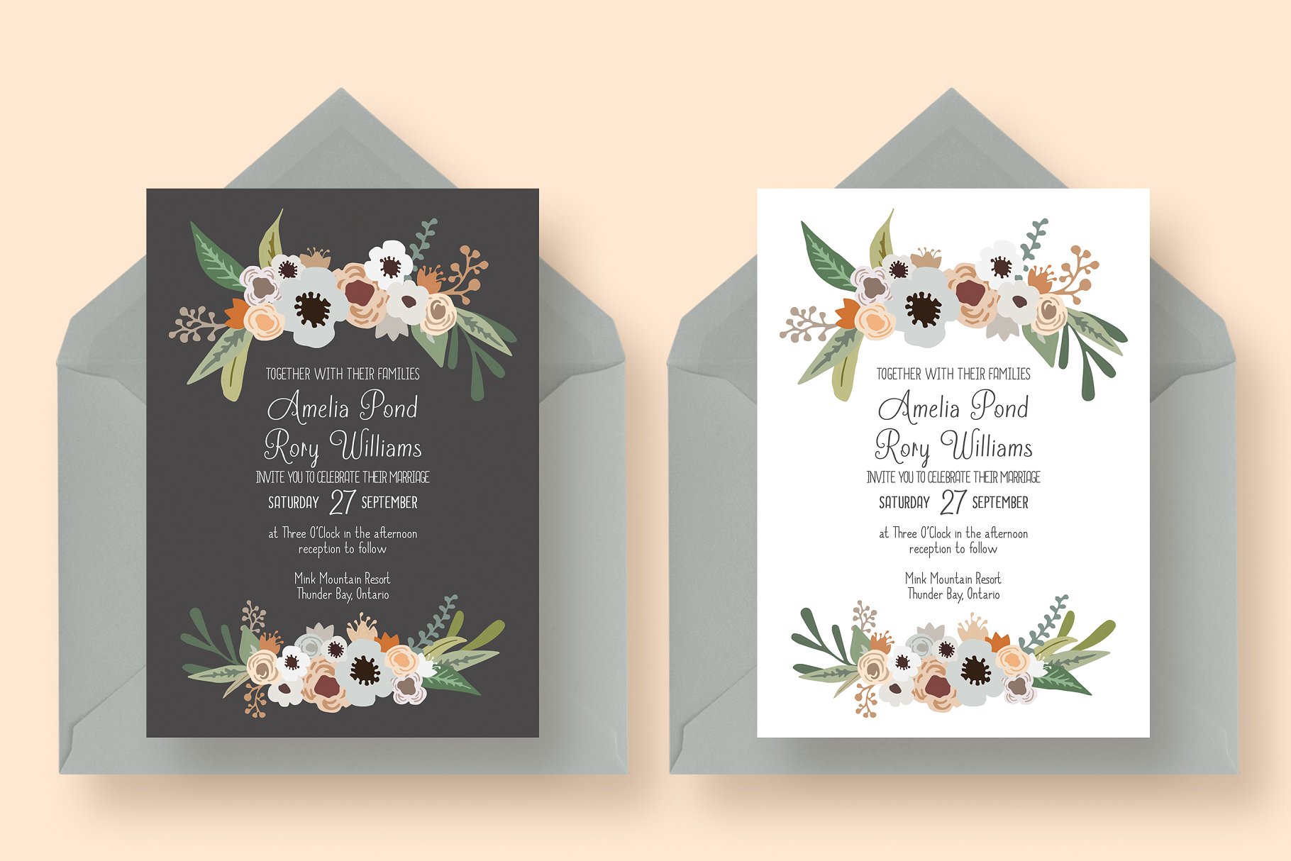 现代花卉婚礼邀请函模板套装 Modern Floral Wedding Suite插图(1)