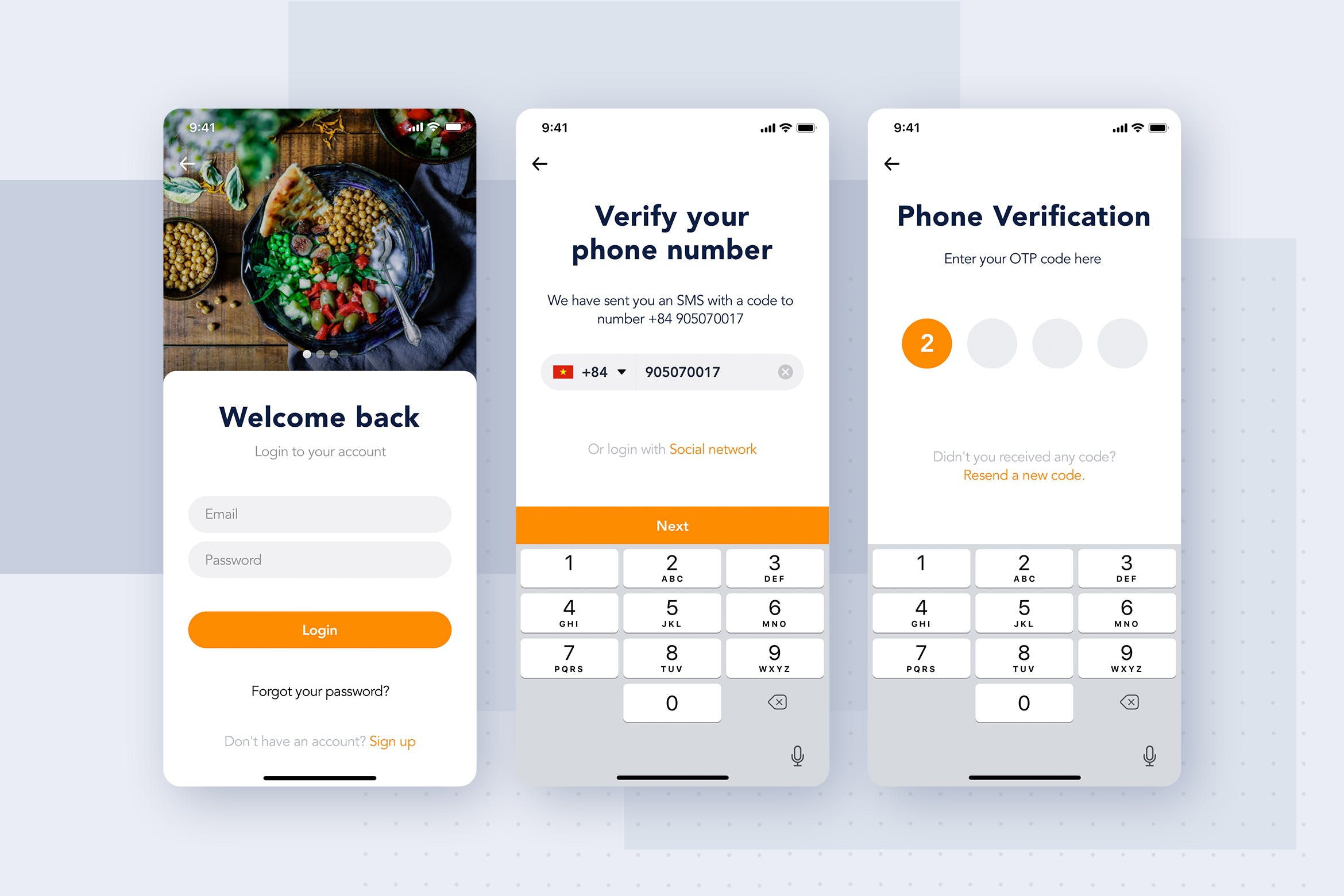 APP应用登录手机短信验证界面UI设计素材库精选模板 Login Authentication UI screen concept插图