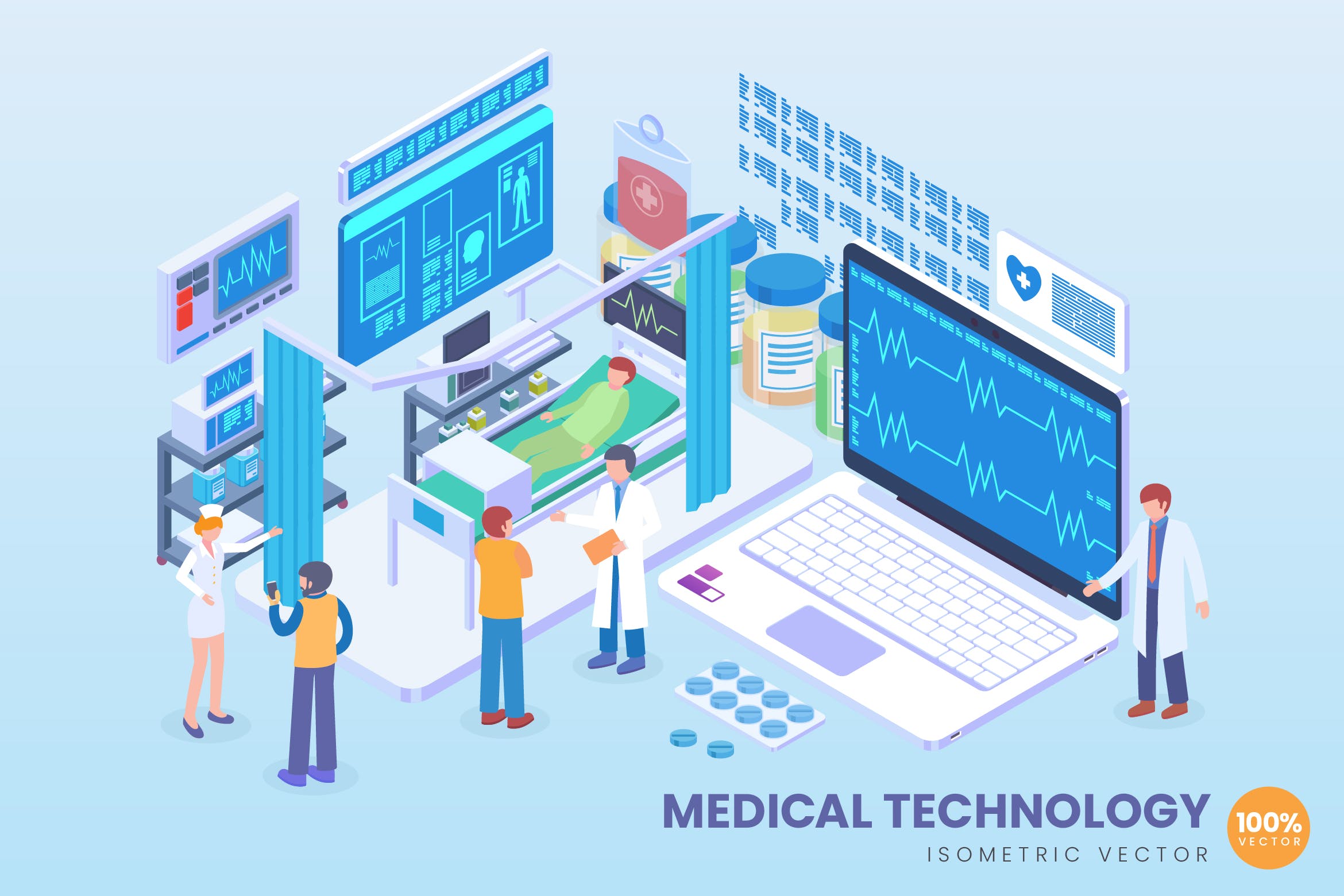 新型医学技术主题等距矢量科技素材库精选概念插画 Isometric Medical Technology Vector Concept插图