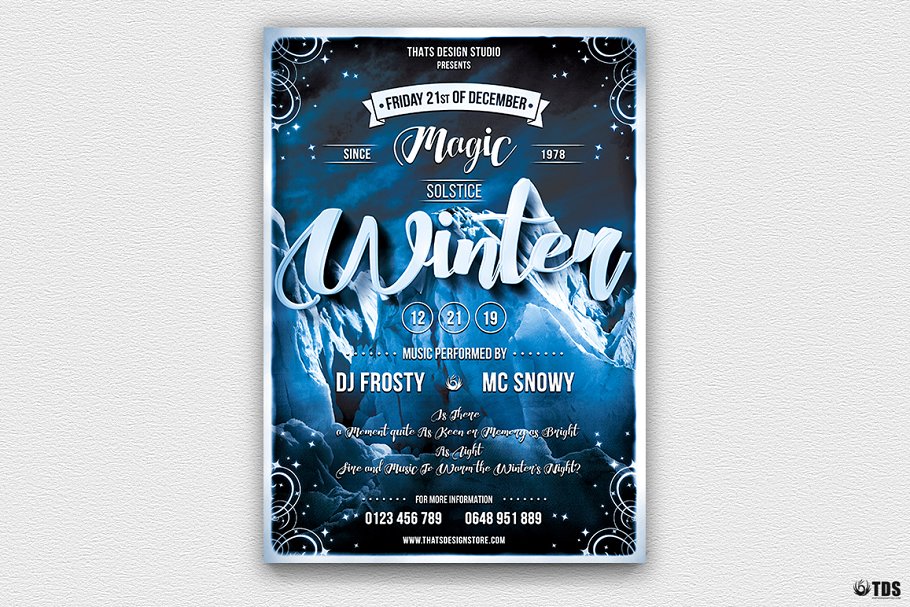 冬季主题冰山图案海报设计PSD模板v1 Winter Season Flyer PSD V1插图(1)