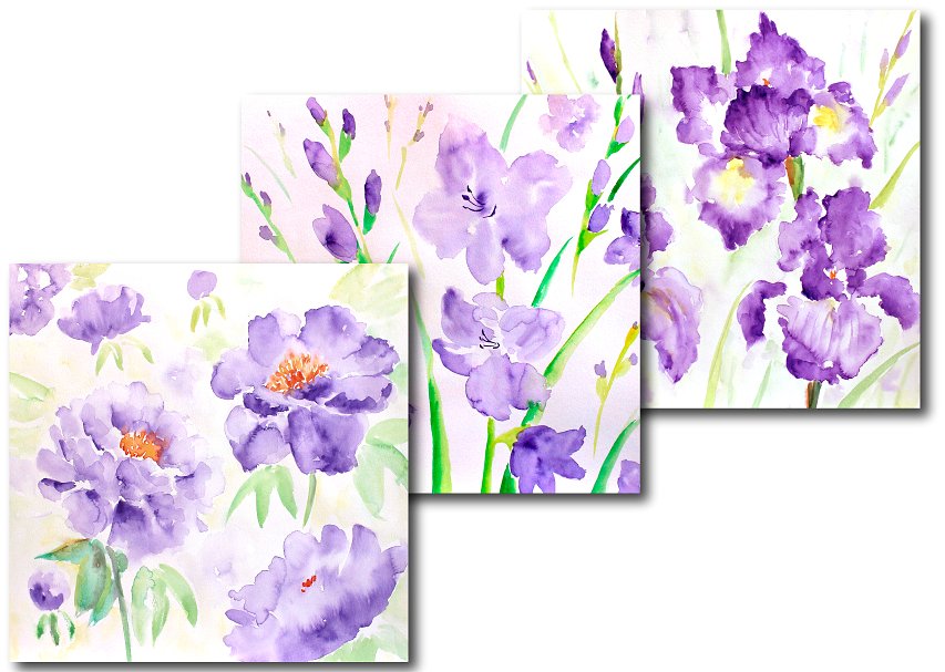 蓝色水彩花朵图案素材 Watercolor Patterns blue flowers插图(2)
