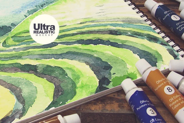 画室创作场景网格笔记本样机模板v1 Grid Paper Notebook插图(3)