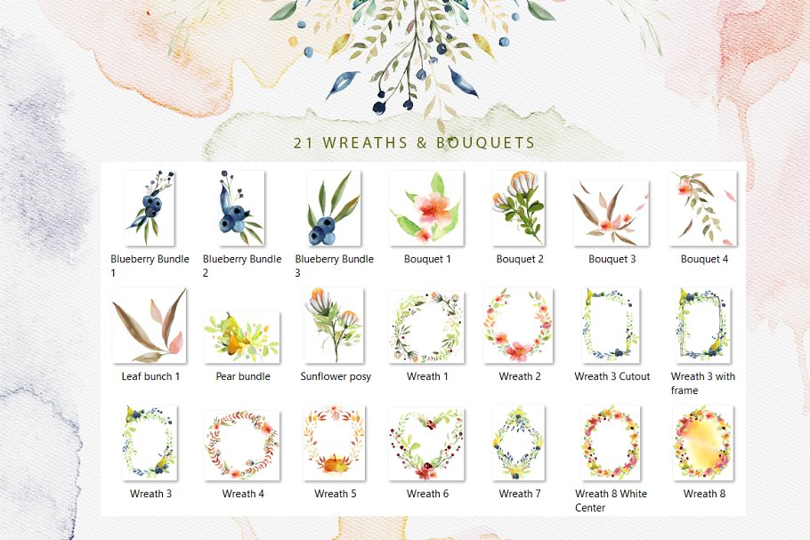 水彩花卉剪贴画合集[对象、花环&纹理] Falling Watercolor Clipart Bundle插图(10)