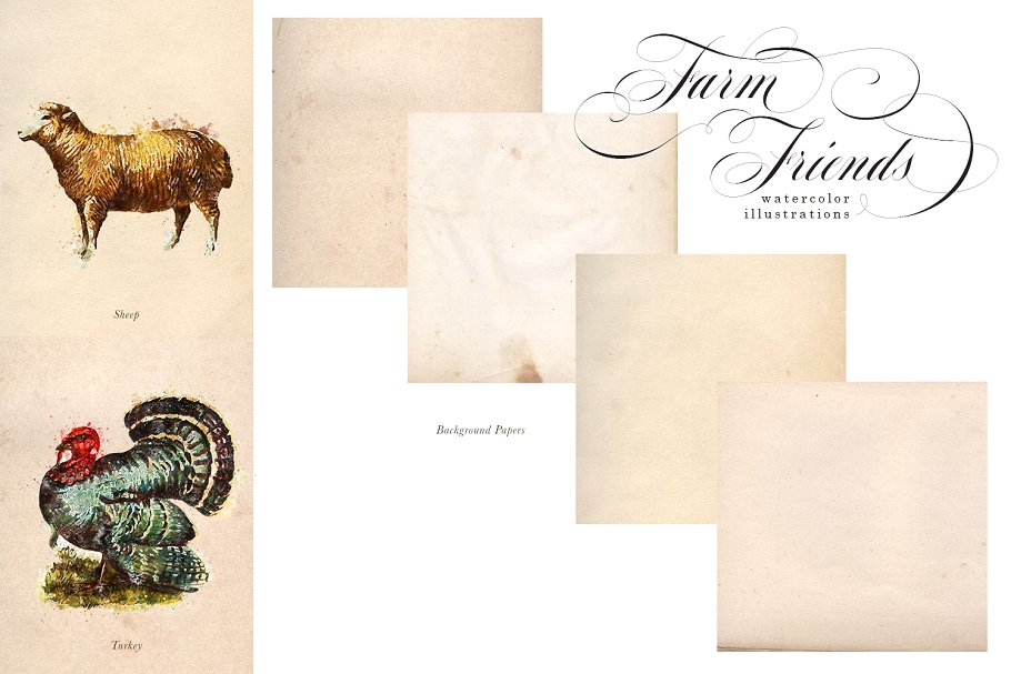 农场主题元素水彩剪贴画 Farm Friends Watercolor Graphics插图(4)