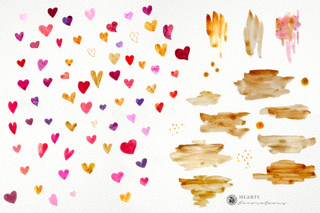 爱心主题水彩插画合集 Hearts – Watercolor Illustrations插图(6)