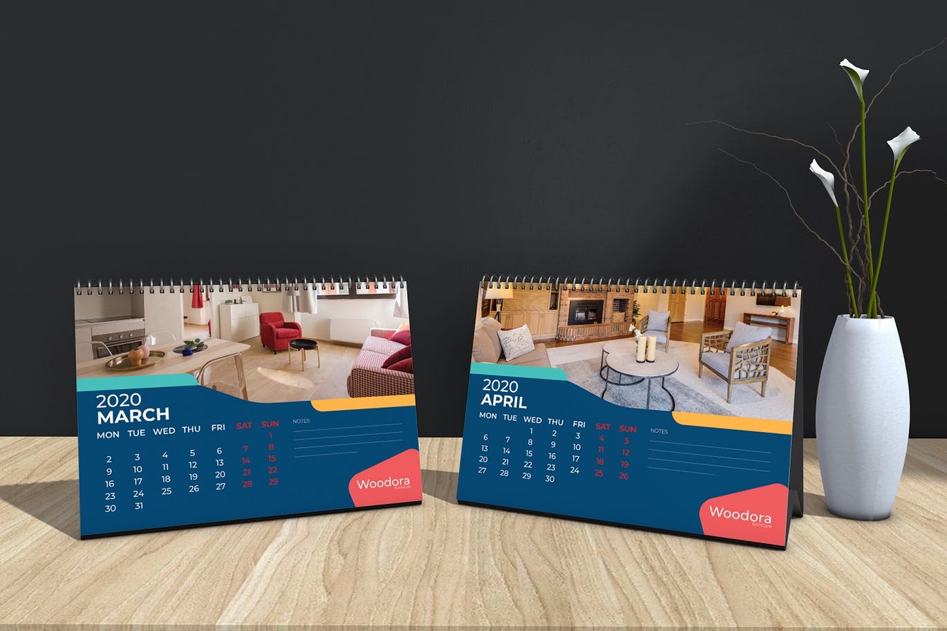 家具品牌定制2020年活页台历设计模板 Woodora Furniture Table Calendar 2020插图(2)