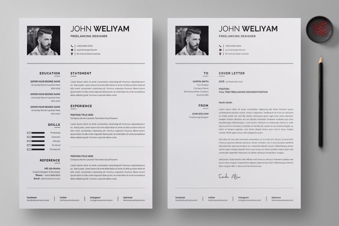 自由设计师现代风格简历排版模板 Modern Resume / CV Template插图(1)