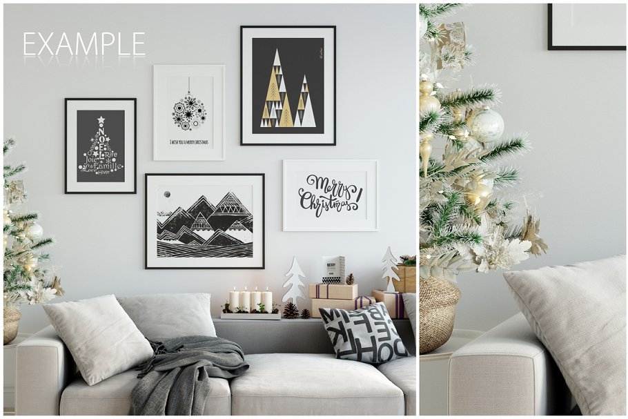 圣诞主题画框相框样机 Christmas Interiors Frame Mockup插图(5)