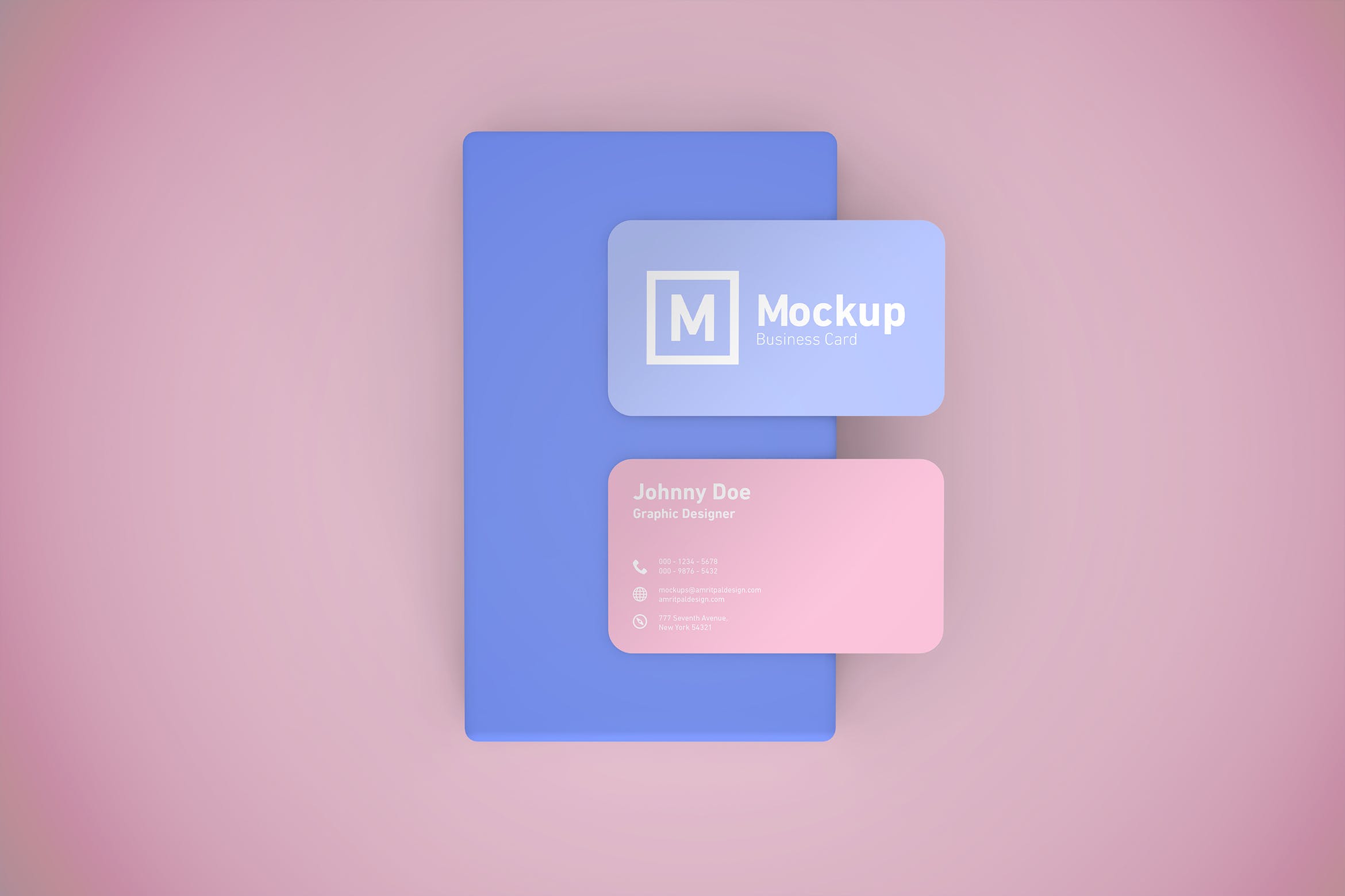 圆角设计风格企业名片设计效果图样机 Business Card Mockup Rounded Corner插图