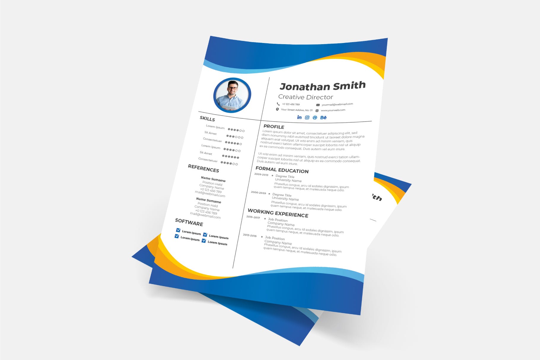 彩色波纹背景专业素材库精选简历模板v9 Cv Resume Template.v9插图