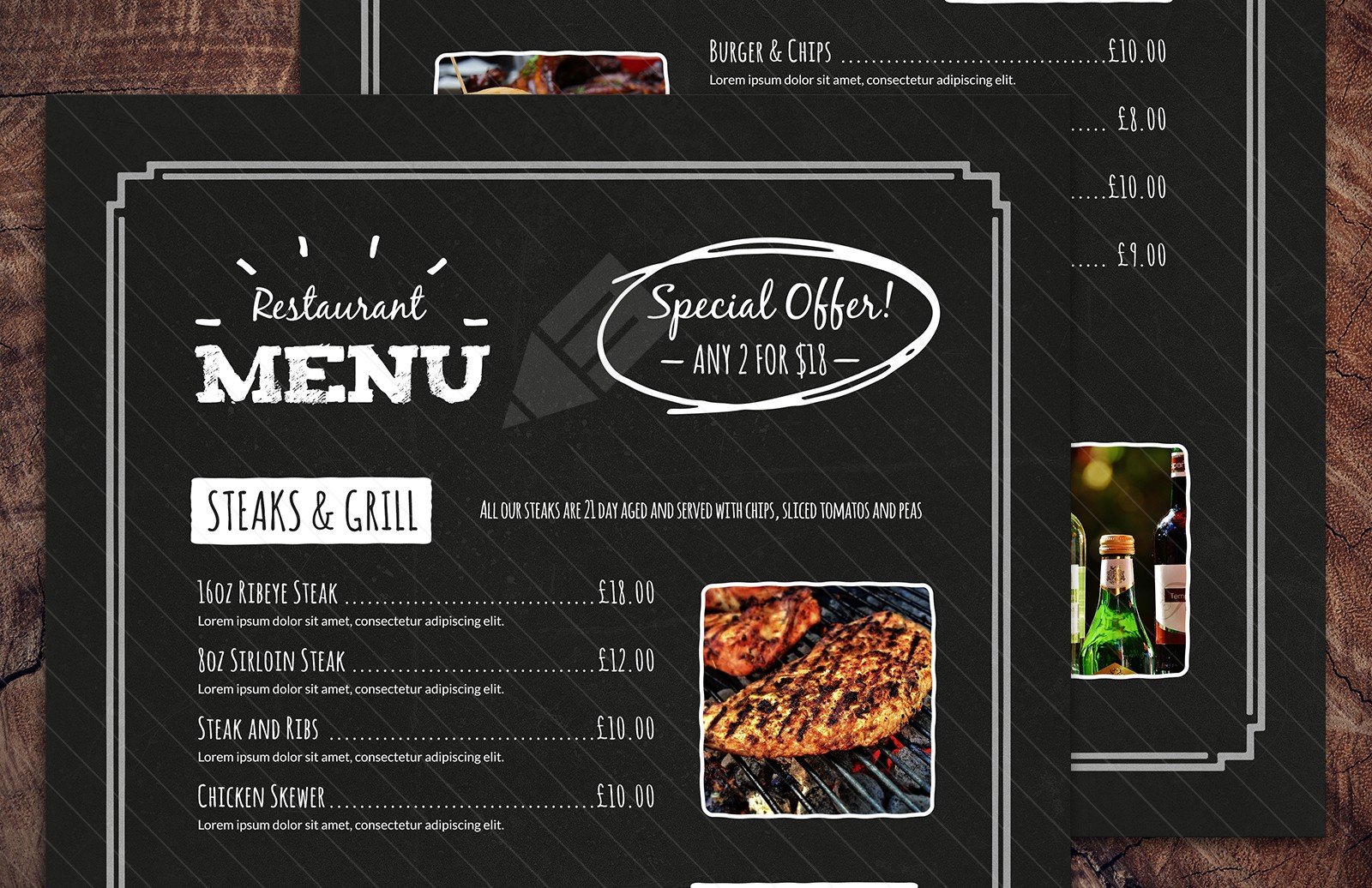 西餐厅菜单模板 Chalkboard Restaurant Menu Template插图(2)