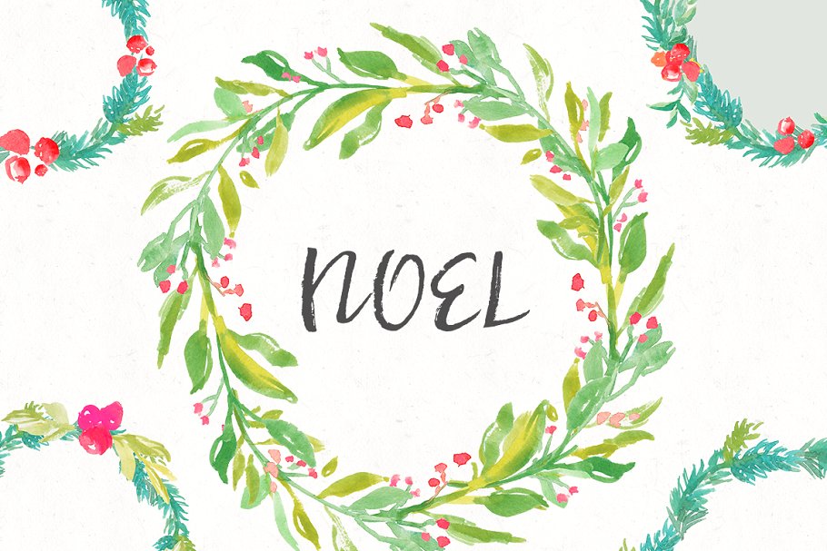 冬季水彩花卉艺术剪贴画 Winter Watercolor Flowers Clip Art插图(1)