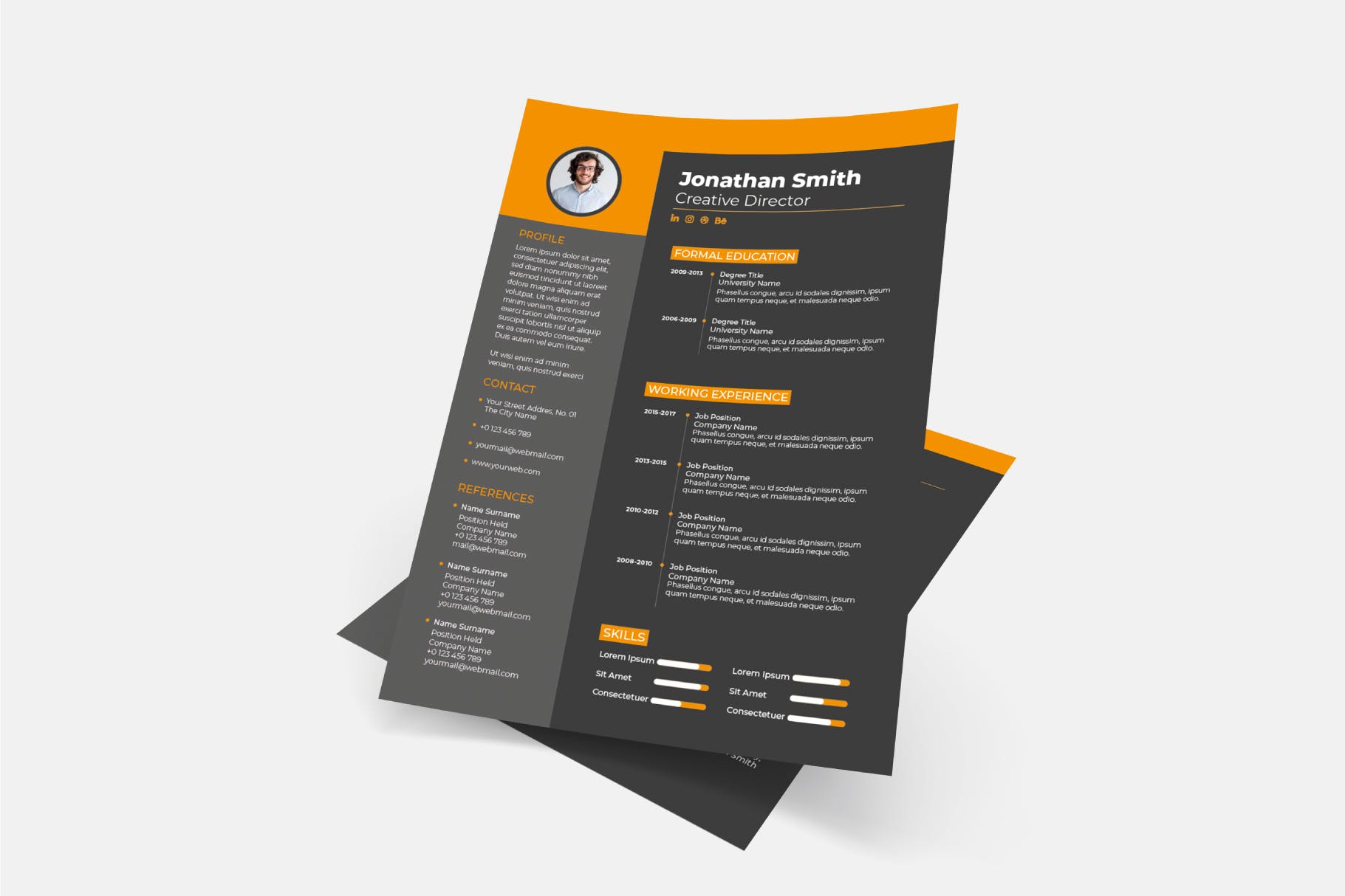 暗色调背景个人电子素材库精选简历模板v2 Cv Resume Template.v2插图(1)