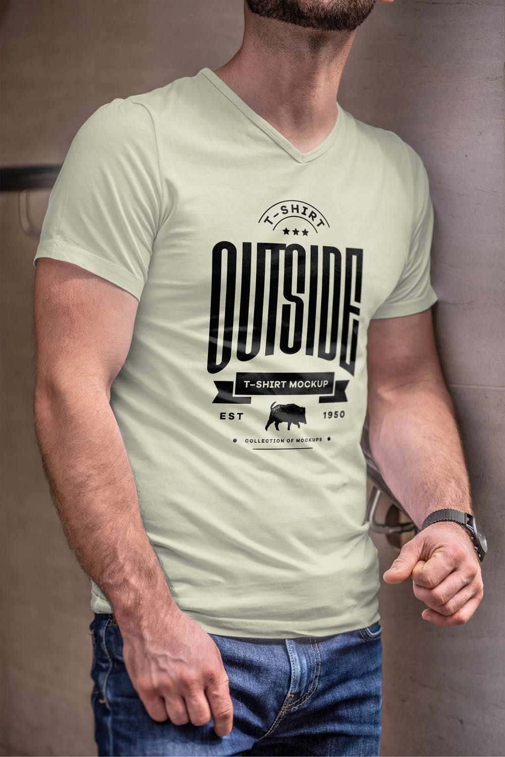 男士印花T恤真实模特上身效果图样机素材库精选模板 T-Shirt Mock-up 5插图(4)