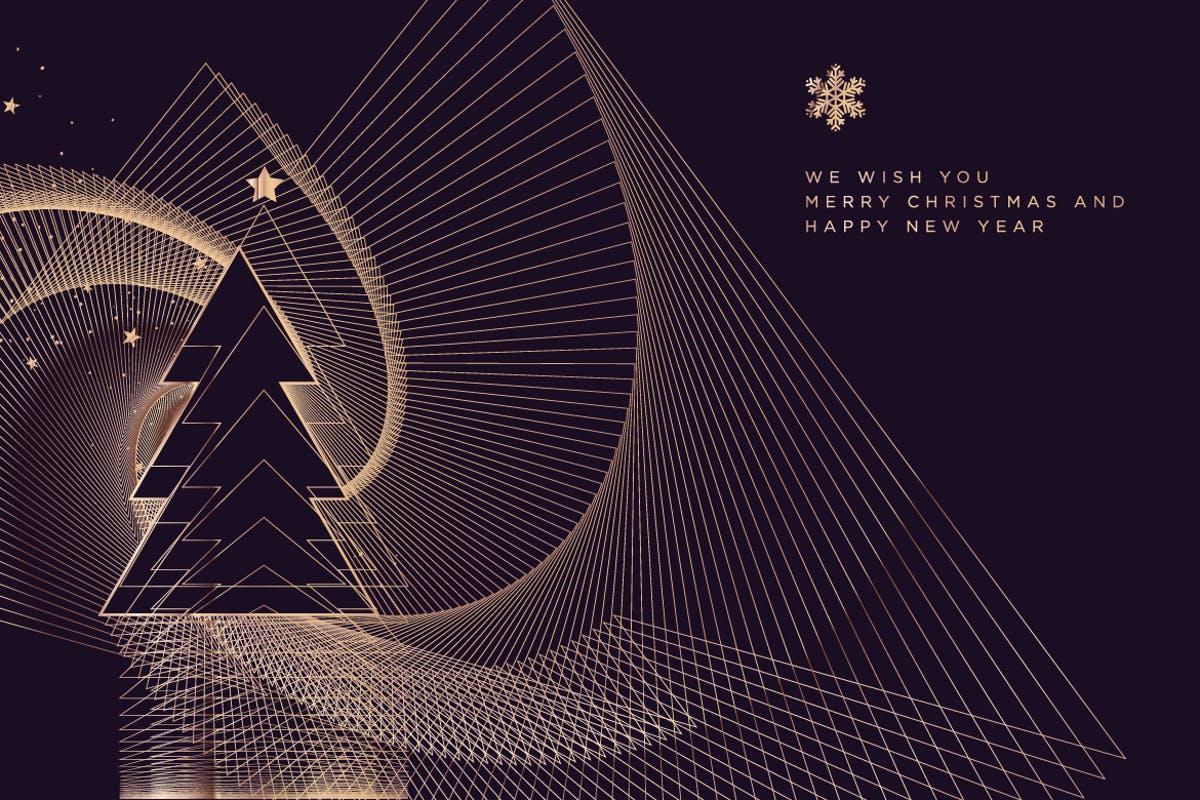 圣诞节&2019新年多线图图形圣诞树矢量背景素材 Merry Christmas and Happy New Year 2019插图