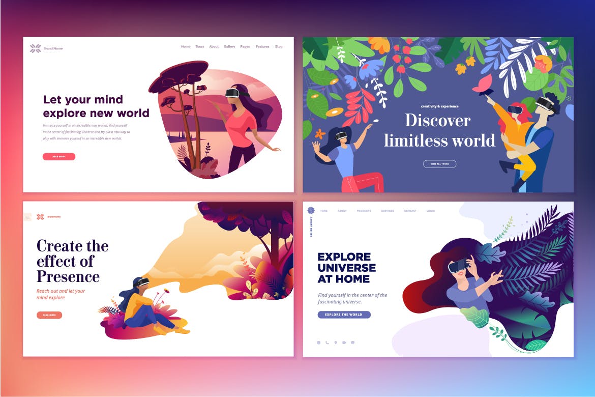 VR虚拟现实主题网站设计概念插画v1 Web design templates of virtual reality插图