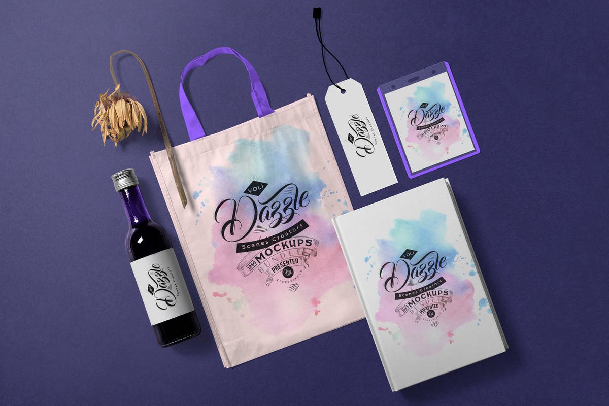 泼溅水彩风格品牌VI展示场景样机 Tote Bag Mockup Scenes插图