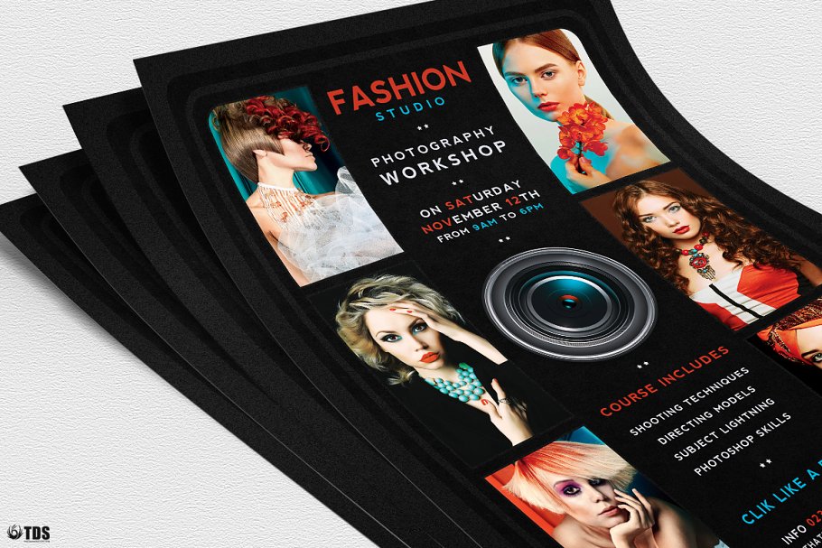 影楼摄影工作室PSD传单模板 Photography Workshop Flyer PSD插图(3)