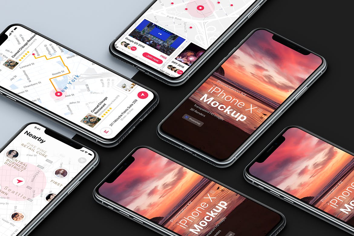 APP界面设计截图预览iPhone X手机样机模板v1 Presentation Kit – iPhone showcase Mockup插图(3)