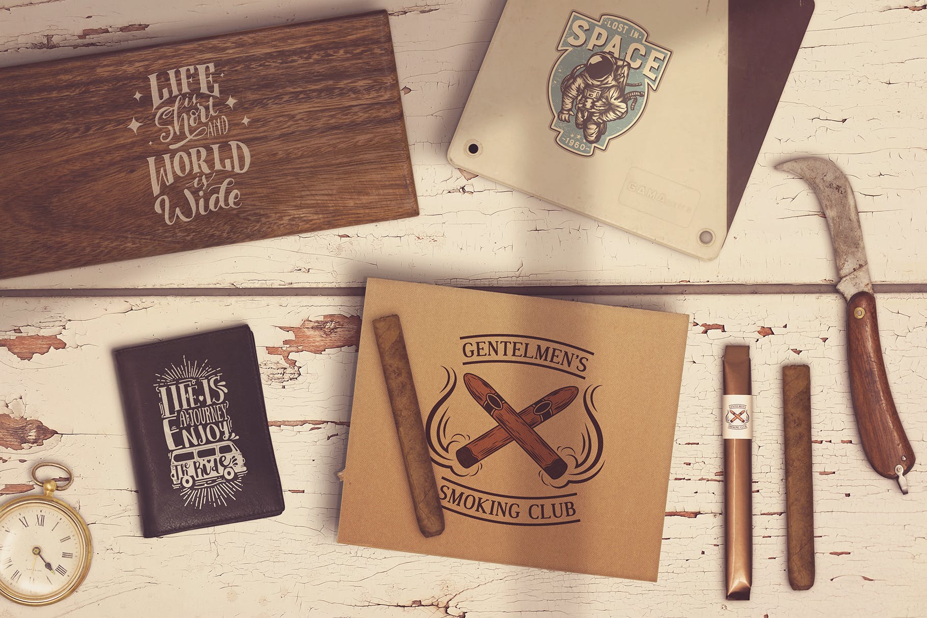 古巴雪茄外包装手绘设计场景样机模板 Cuban Cigars Scene Creator插图(1)