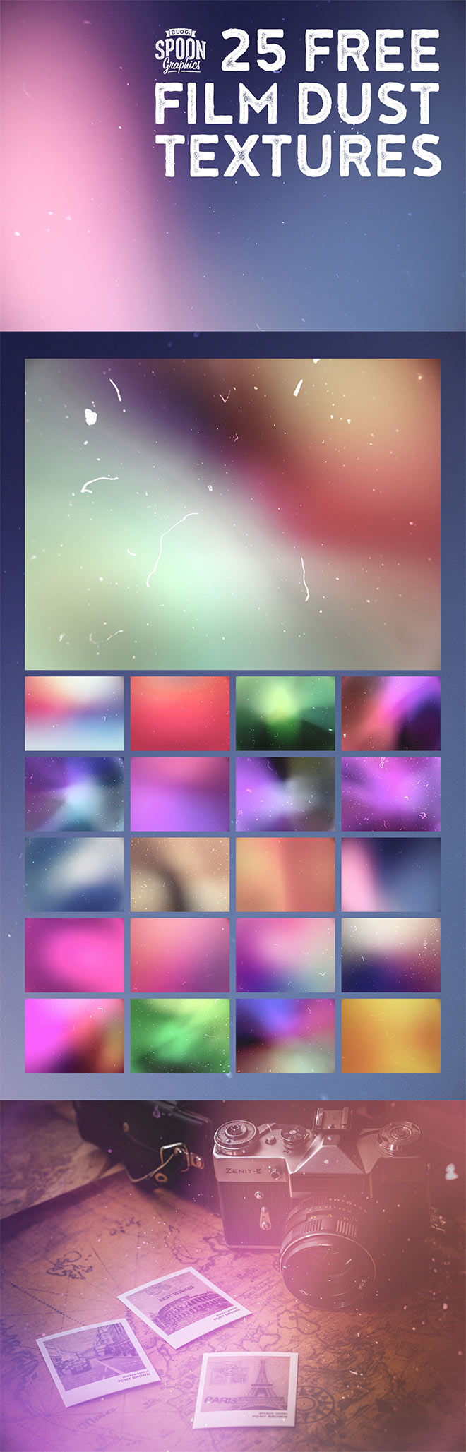 25个实现电影老胶片噪点灰尘效果的纹理素材 25 Film Dust Textures to use as Backgrounds and Overlays插图