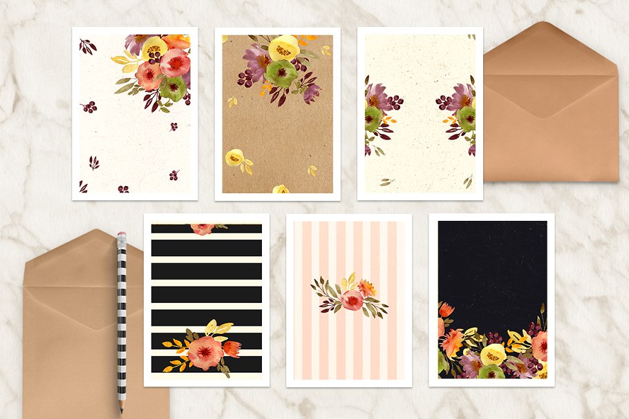 花卉&卡片水彩剪贴画 Flowers and cards插图(1)