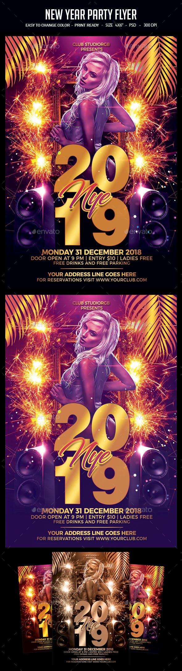 独特的2019年新年宴会海报模板 [psd]插图