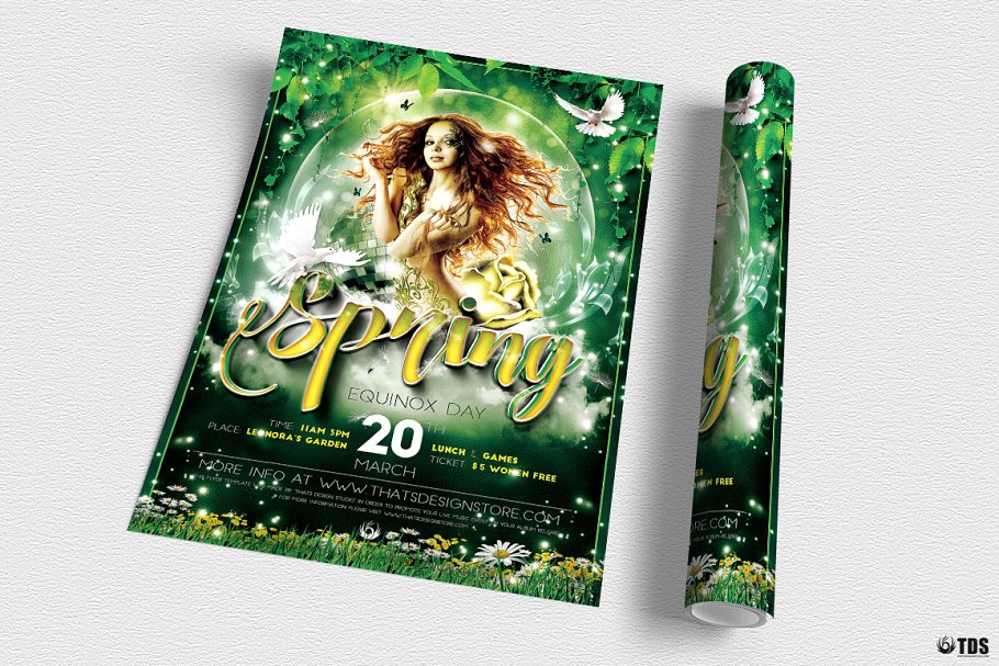 春天童话仙子仙境风格传单海报设计PSD模板v2 Spring Equinox Flyer PSD V2插图(2)