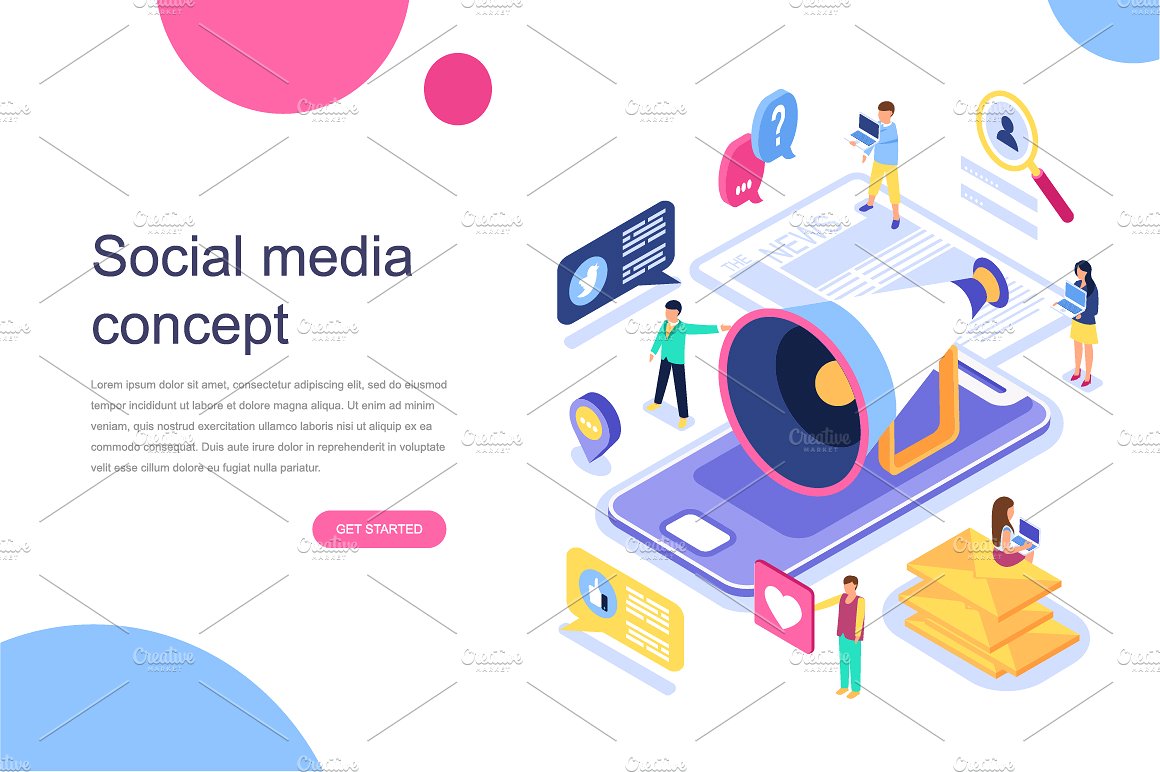 现代平面设计等距着陆页模板 Isometric Concept Flat Design插图(6)