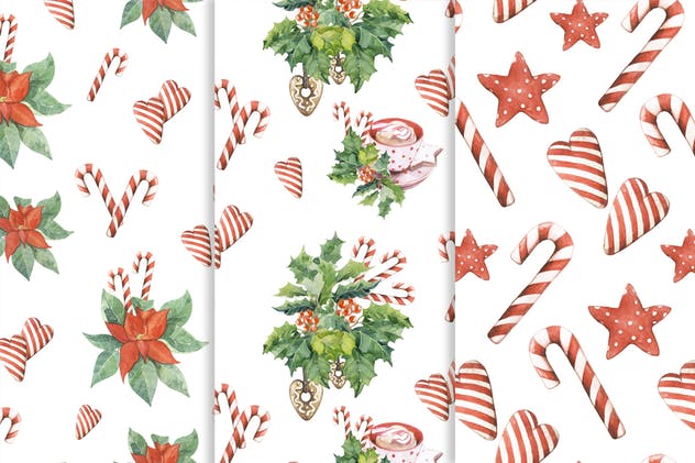 圣诞主题魔法水彩无缝图案背景素材 Watercolor Christmas Magic Patterns插图(3)