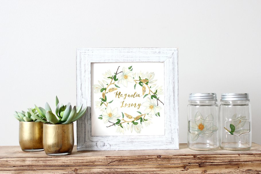 白玉兰花卉奢华剪贴画 Magnolia white luxury clipart插图(4)