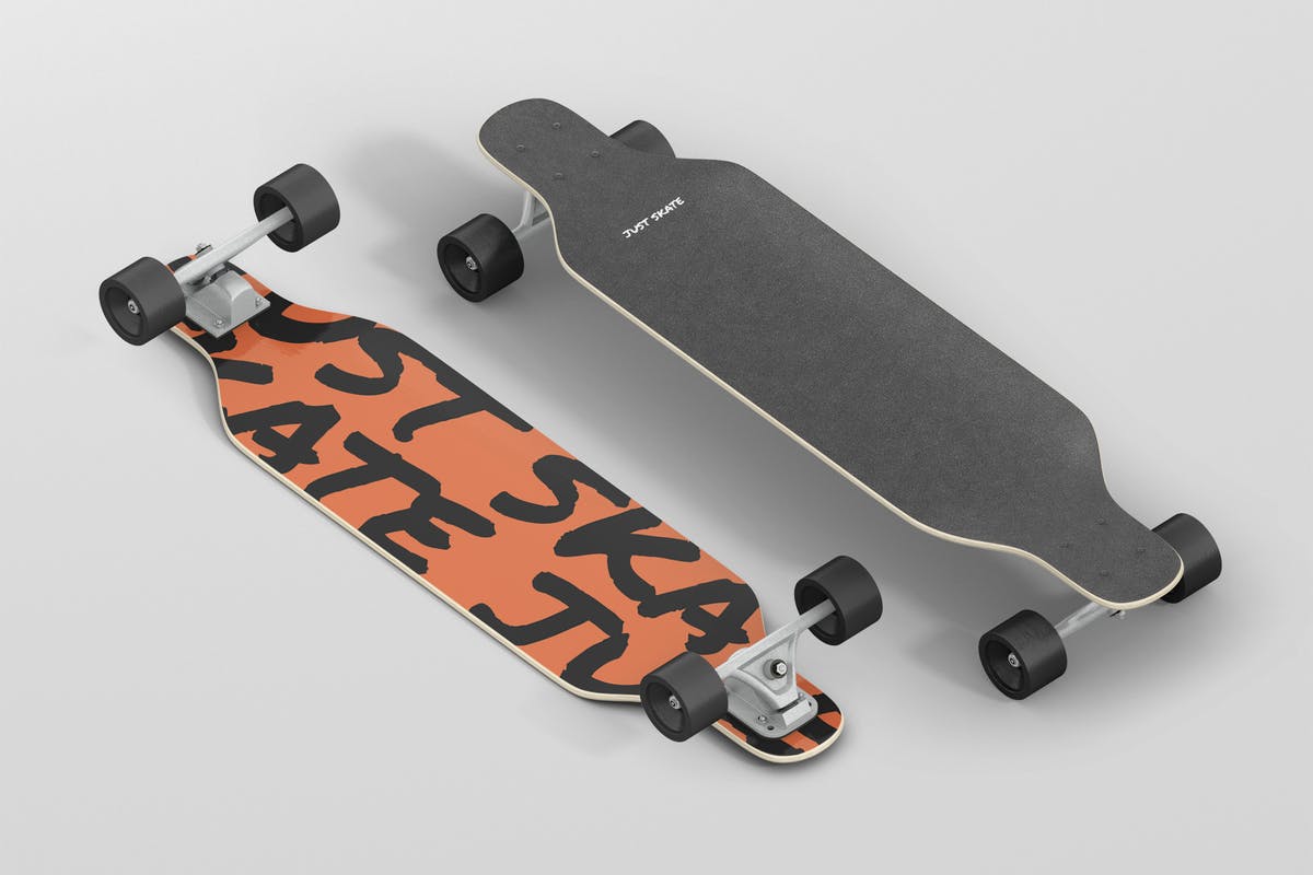 双翘长滑板图案设计样机 Freeride Longboard Mockup插图