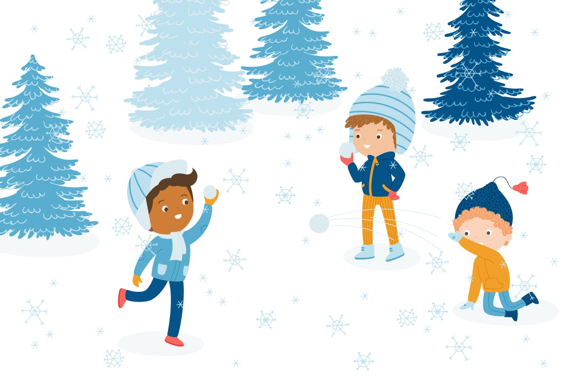 冬天儿童乐园矢量插画设计素材 Winter Fun Vector Graphic Set插图(3)