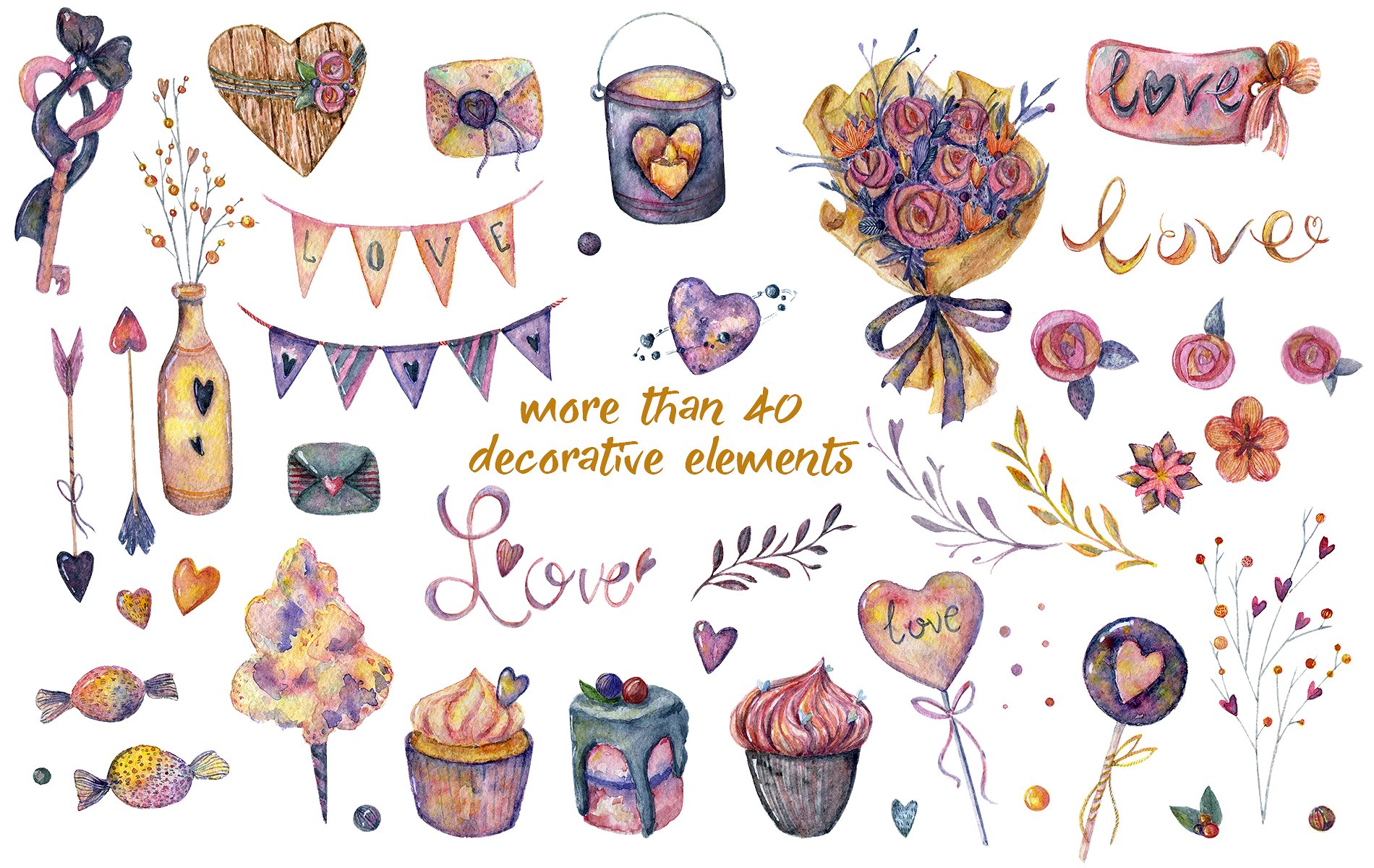 “爱”系列特色复古水彩画素材插图(4)