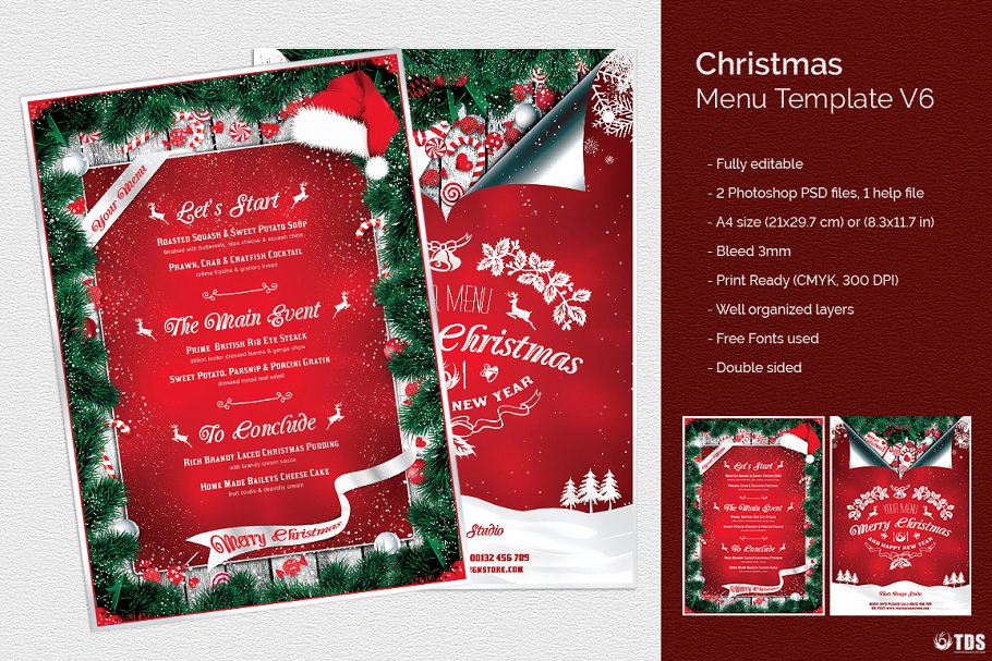 圣诞节主题菜单PSD模板V.6 Christmas Menu PSD V6插图
