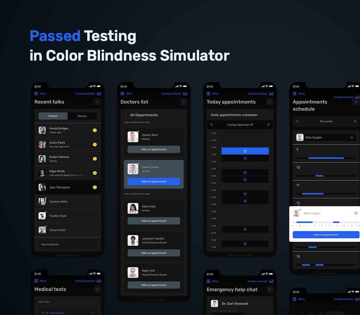 私人医生医药健康主题APP应用仪表盘UI设计套件 Dark Medical App Dashboard – MedUX UI Kit插图(7)