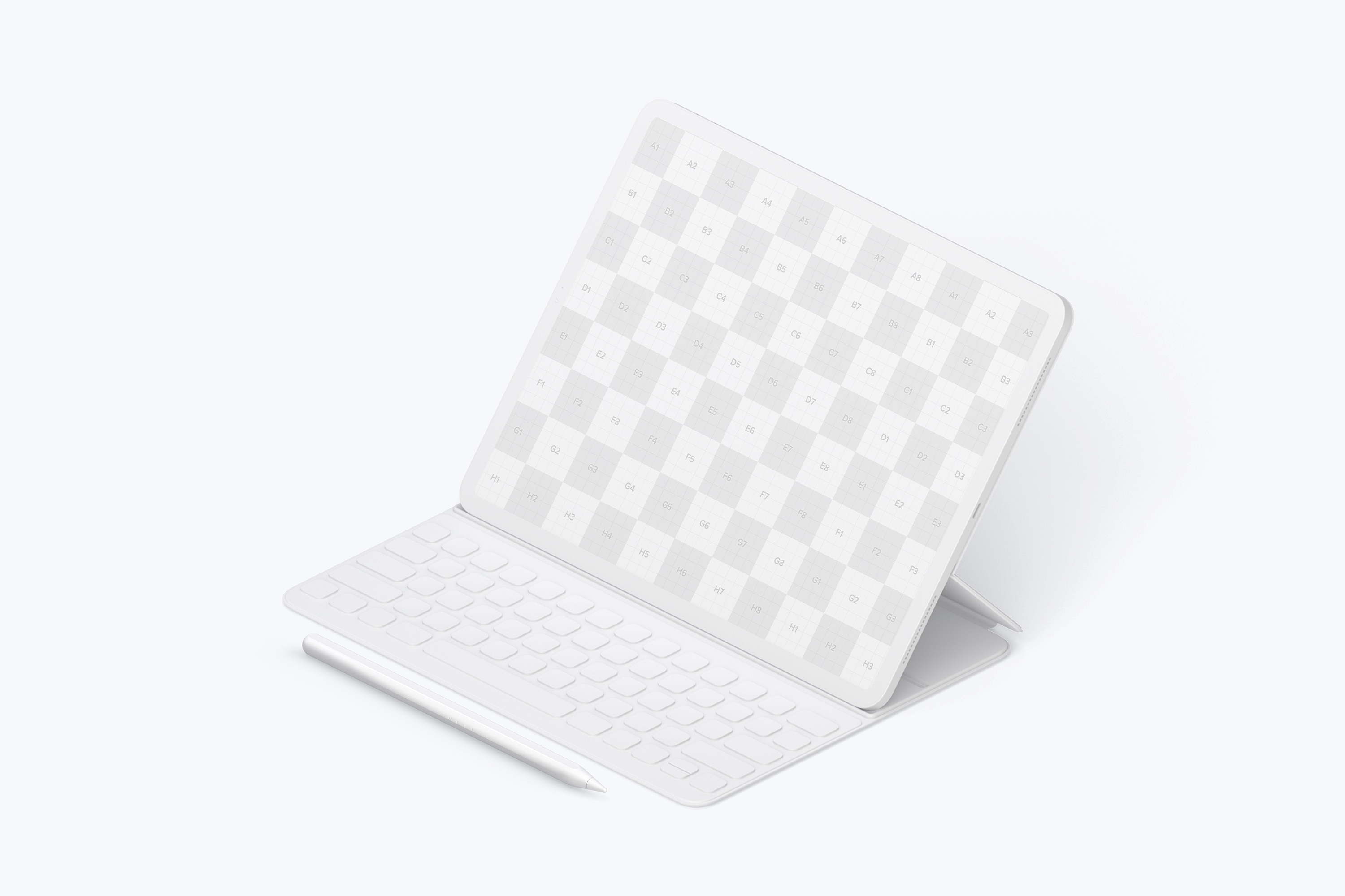 12.9寸带键盘iPad Pro平板电脑等距右视图样机 Clay iPad Pro 12.9” Mockup, Isometric Right View With Keyboard插图(1)