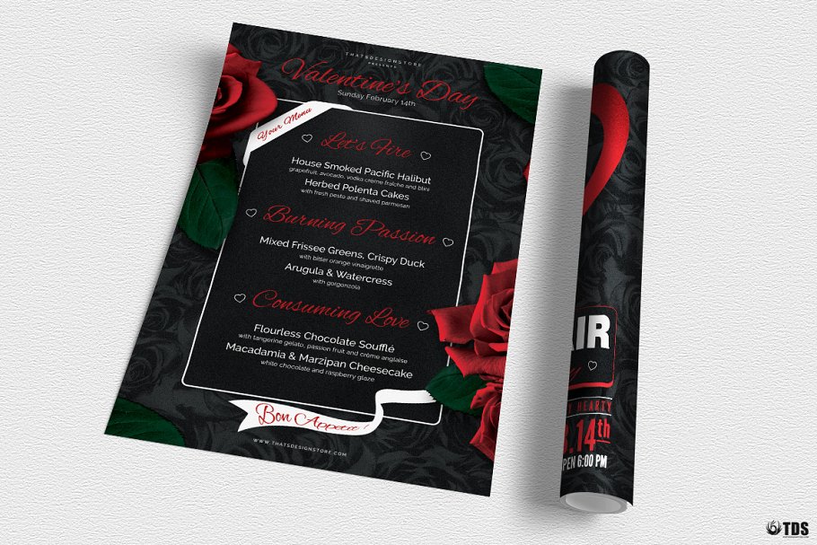情人节主题传单模板v3 Valentines Day Flyer+Menu PSD V3插图(2)