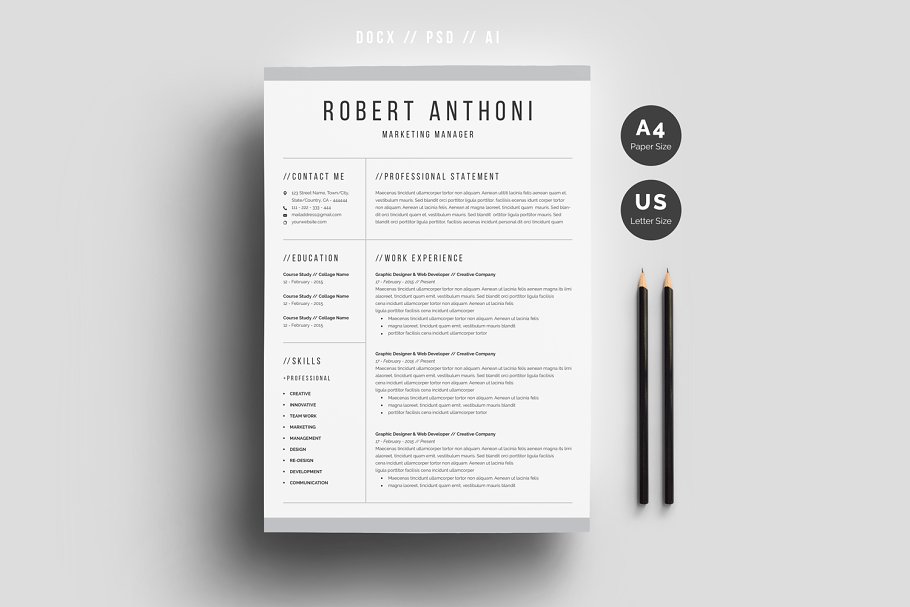 清新简约专业个人简历电子简历模板 Clean Professional Resume Template插图(1)