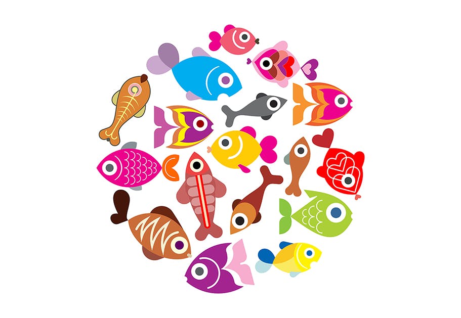 奇异鱼类矢量图形设计素材 Exotic Fish round shape vector designs插图(2)