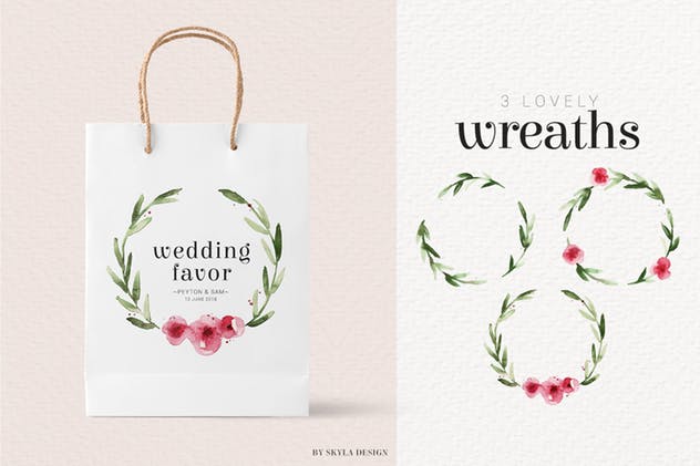 现代玫瑰水彩花卉＆叶子插图素材 Modern Rose watercolor flowers leaves插图(3)