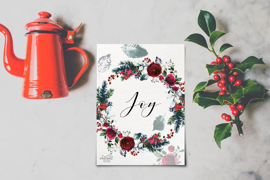 圣诞节氛围水彩花卉剪贴画合集 Christmas Watercolor Flowers Clipart插图(8)