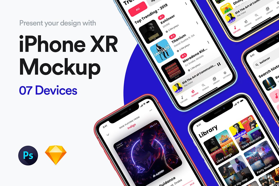 iPhone Xr智能手机APP应用设计效果图预览样机 iPhone XR Mockup插图(1)