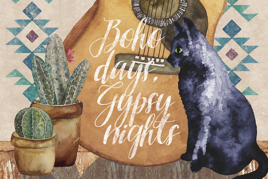 复古波希米亚风格手绘水彩素材[1.92GB] Watercolor Boho Scene Creator插图(2)