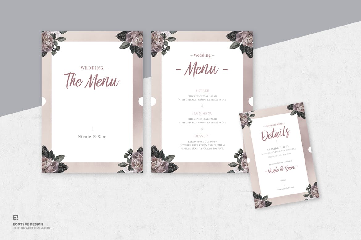 手绘花卉图案装饰风格婚礼邀请设计素材包 Floral Wedding Invitation Suite插图(3)