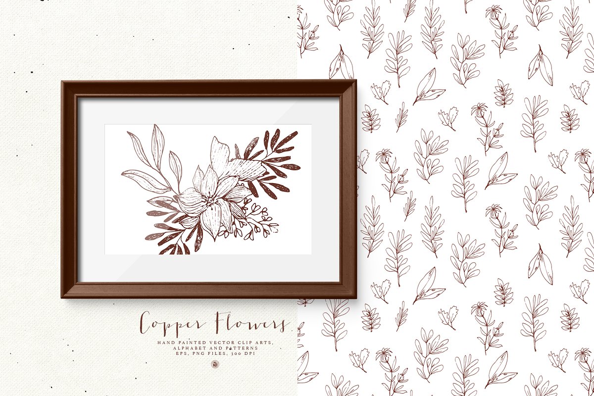 古铜色花卉字母插画套装插图(7)