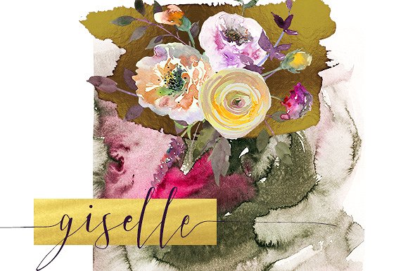 黄色粉色水彩花卉剪贴画合集 Watercolor Pink Yellow Flowers插图(6)