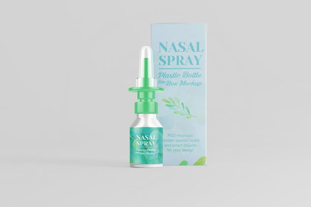 滴鼻药剂塑料瓶及包装盒外观设计样机 Nasal Plastic Bottle With Box Mockup插图(3)